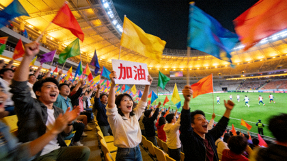 体育场看台上观众观看比赛的热烈现场